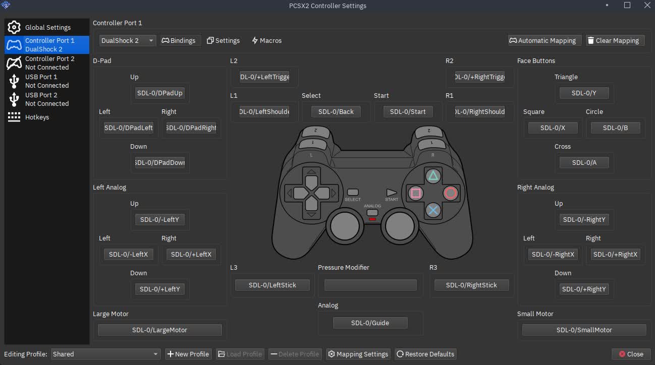 PCSX2 Controller-Einstellungen — DualShock-2-Zuordnung